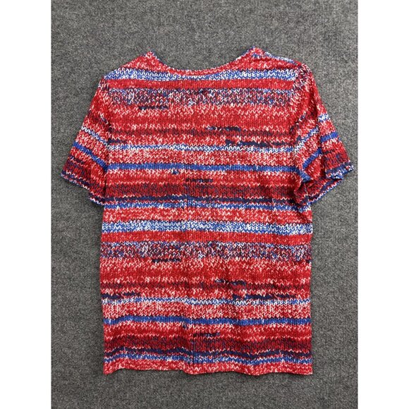 Tory Burch Shirt Womens Large Red Blue White Variegated Stripe Pima Cotton - Picture 5 of 5